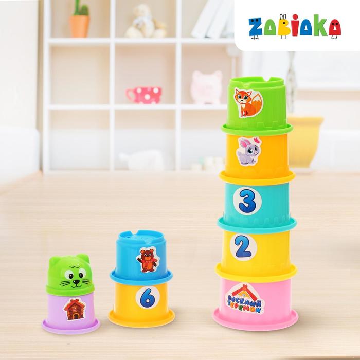 Развивающая игрушка «Пирамидка-стаканчики: Теремок», 11 предметов