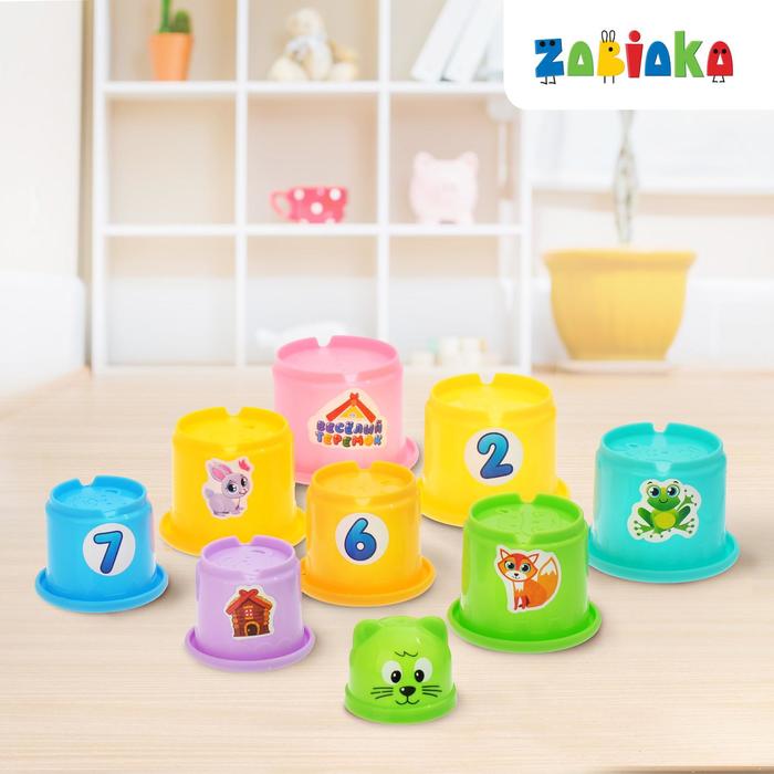 Развивающая игрушка «Пирамидка-стаканчики: Теремок», 11 предметов
