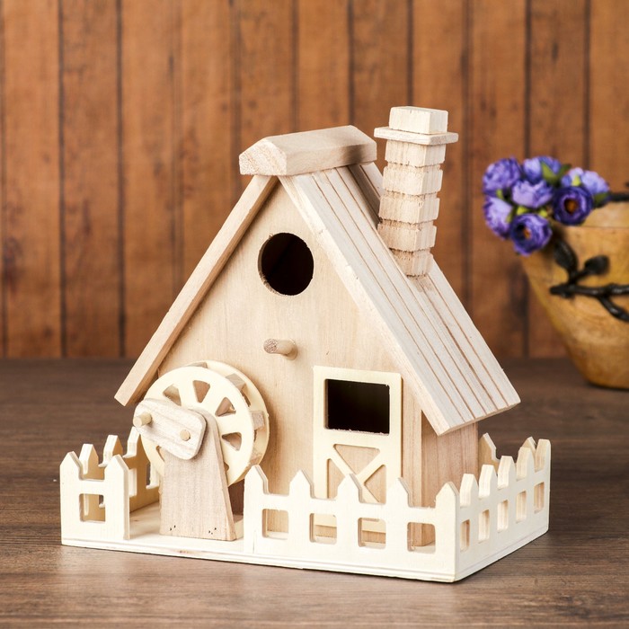 Основа для росписи дерево "Домик-скворечник с забором" 20х11,5х16,5 см