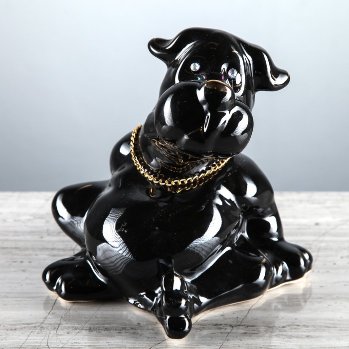 Копилка "Собака Толстопуз", цепочка золото, глянец, чёрный 14 х 17 х 17 см
