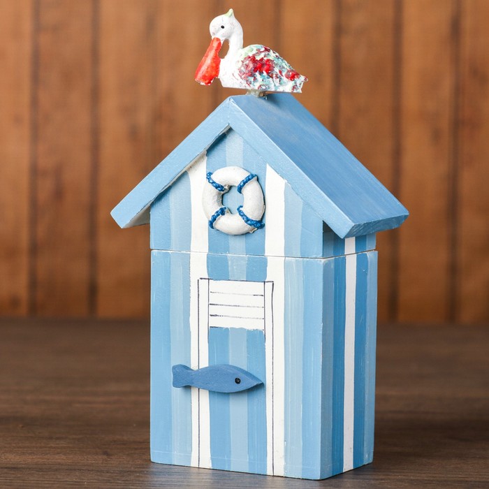Шкатулка дерево "Хижина рыбака" голубая 18,5х11х5,5 см