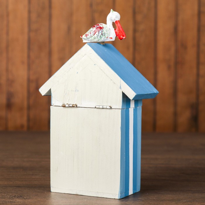 Шкатулка дерево "Хижина рыбака" голубая 18,5х11х5,5 см