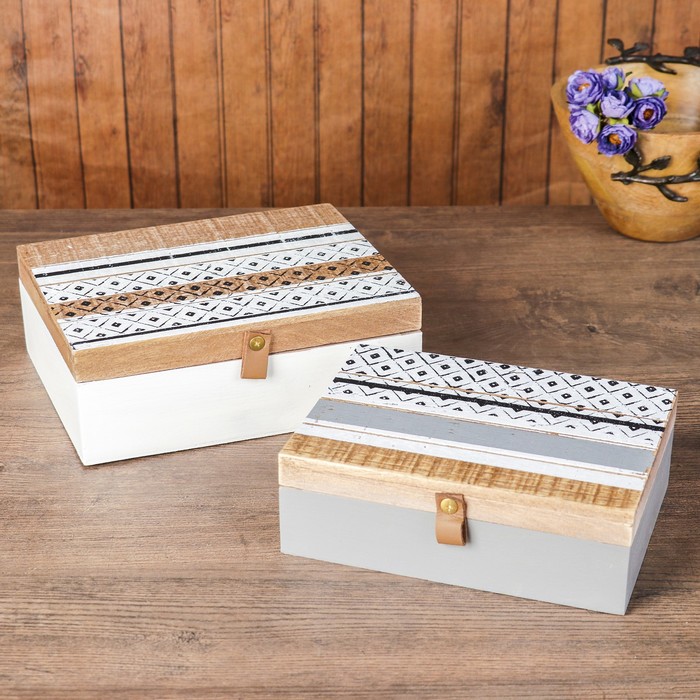 Шкатулка дерево "Этника" набор 2 штуки 22х17х8 см, 19,5х14х6,3 см