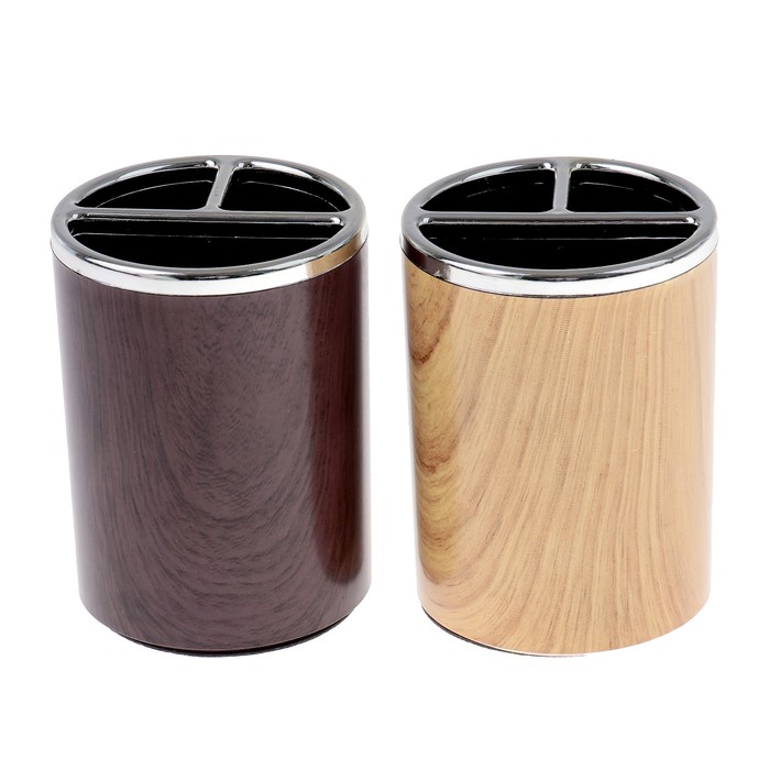 Подставка для пишущих принадлежностей под дерево МИКС, 3 отделения 8х8х11 см