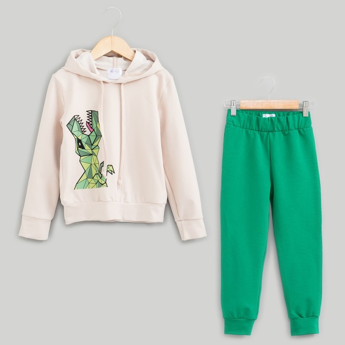 Спортивный костюм для мальчика "Динозавры", рост 110-116 см, цвет бежевый/зелёный