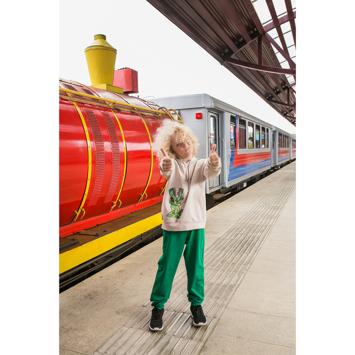 Спортивный костюм для мальчика "Динозавры", рост 110-116 см, цвет бежевый/зелёный