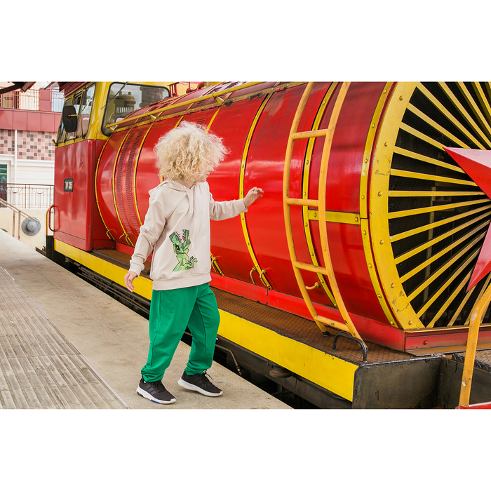 Спортивный костюм для мальчика "Динозавры", рост 134-140 см, цвет бежевый/зелёный