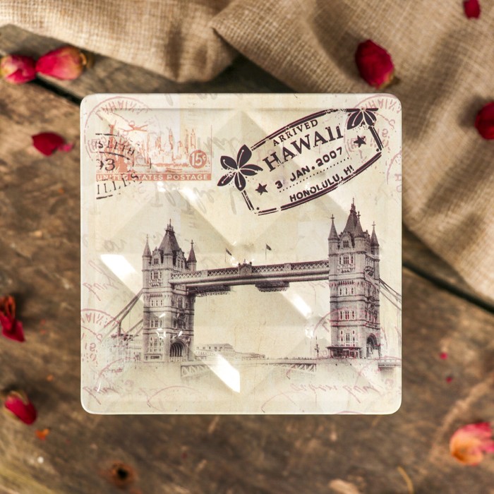 Шкатулка металл квадратная "Мост" грани 9,2х9,2х9,2 см