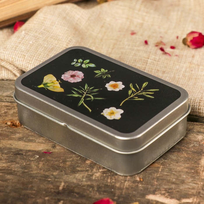 Шкатулка металл прямоугольная "Цветы на чёрном" МИКС 3х9,3х5,2 см