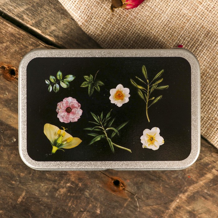 Шкатулка металл прямоугольная "Цветы на чёрном" МИКС 3х9,3х5,2 см