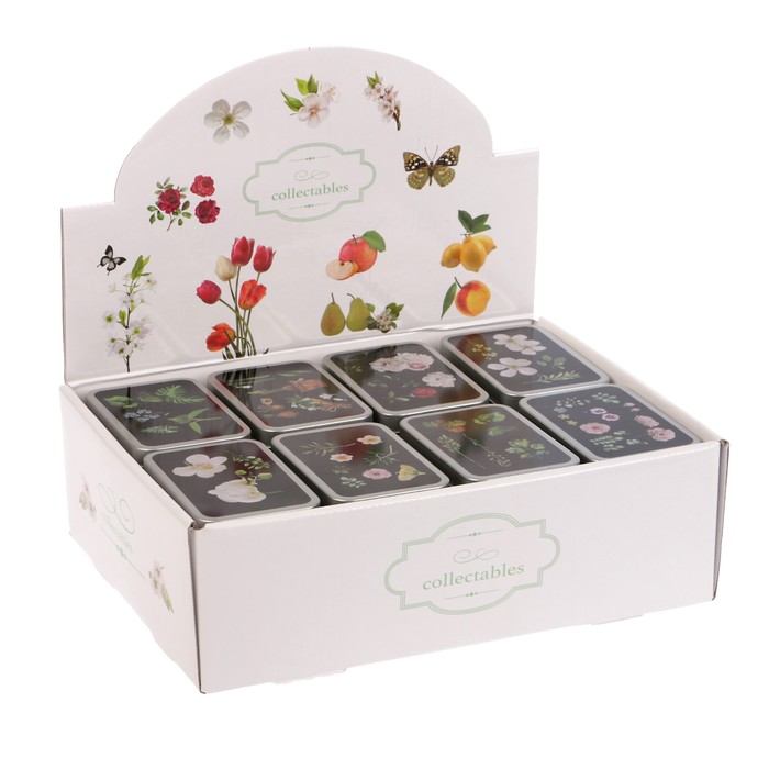 Шкатулка металл прямоугольная "Цветы на чёрном" МИКС 3х9,3х5,2 см