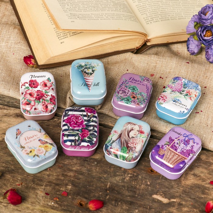 Шкатулка металл прямоугольная "Flowers" МИКС 2,5х6х4 см