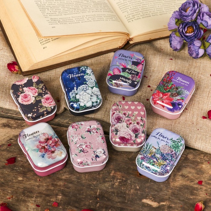 Шкатулка металл прямоугольная "Flowers" МИКС 2,5х6х4 см