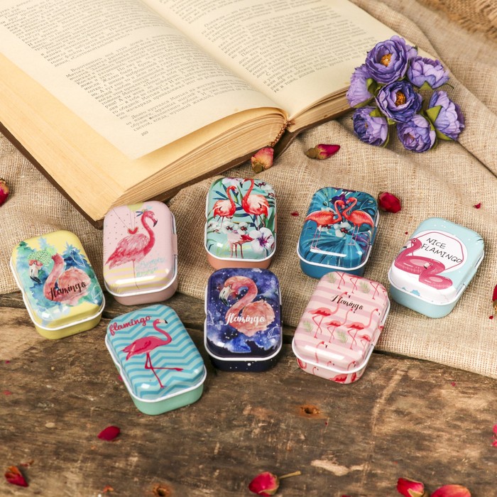 Шкатулка металл прямоугольная "Фламинго" МИКС 2,5х6х4 см
