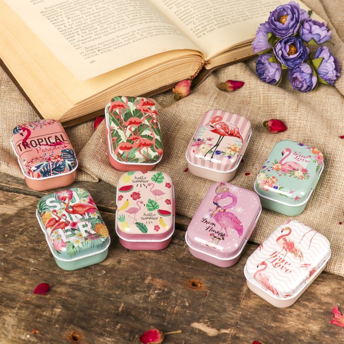 Шкатулка металл прямоугольная "Фламинго" МИКС 2,5х6х4 см