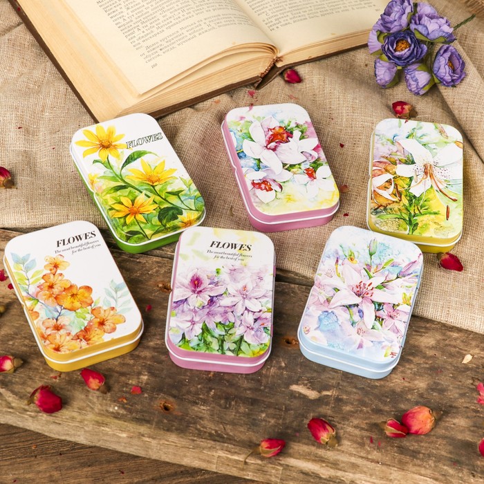Шкатулка металл прямоугольная "Аромат цветов" МИКС 2х9,8х6 см