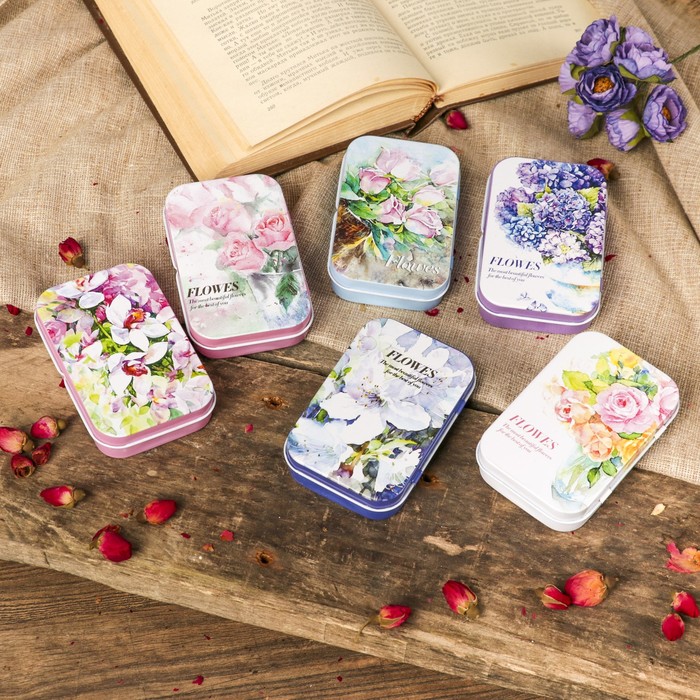 Шкатулка металл прямоугольная "Аромат цветов" МИКС 2х9,8х6 см