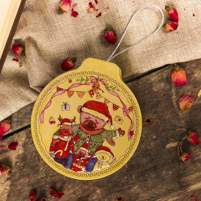 Шкатулка металл новогодняя шар "Новый в компании друзей" 4х12,5х11,3 см