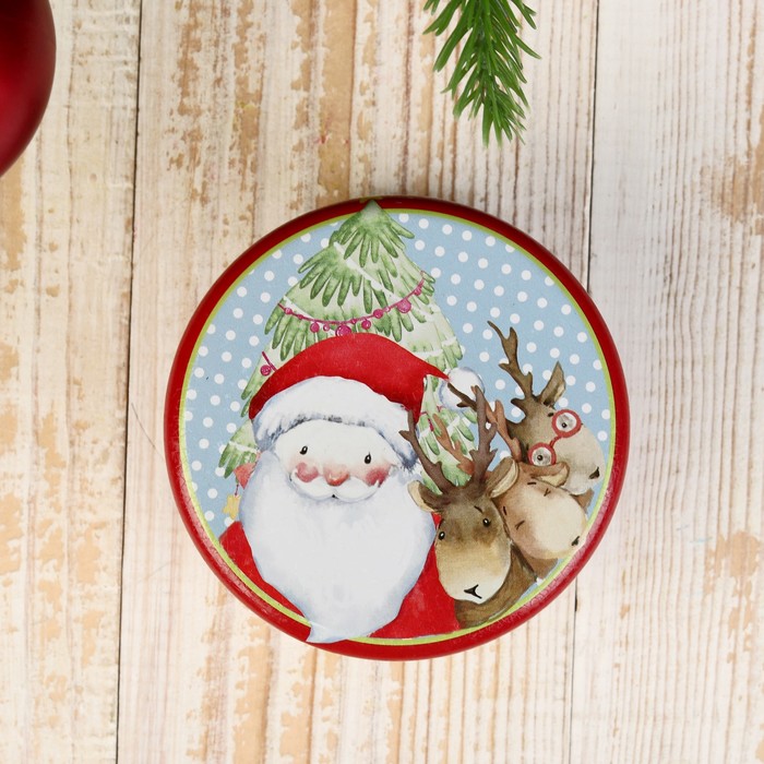 Шкатулка металл "Дед Мороз и олени" 8,2х8,6х8,6 см