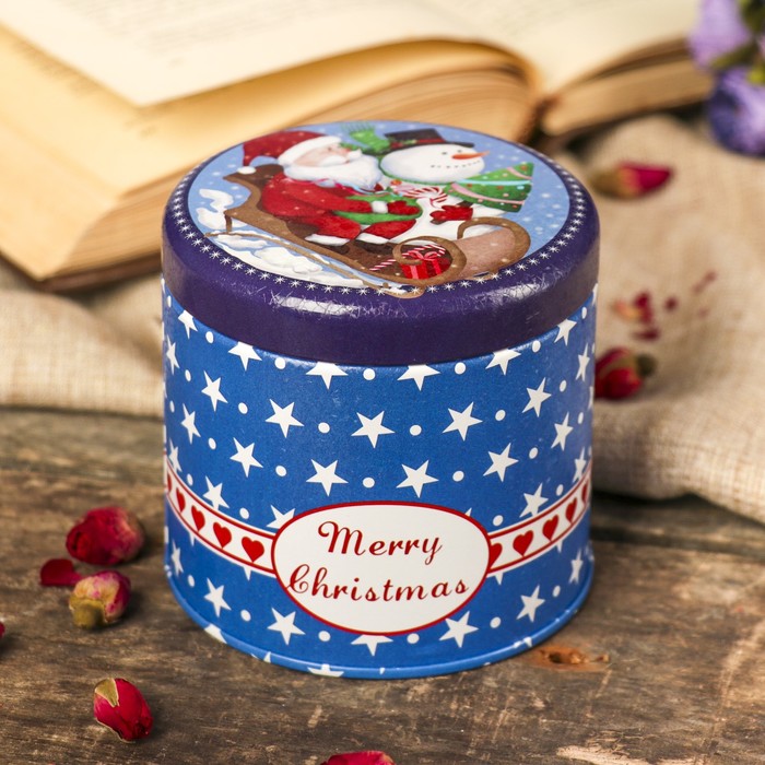 Шкатулка металл "Дед Мороз и снеговик в санях" 8,2х8,6х8,6 см