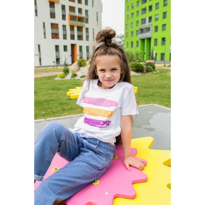 Футболка для девочки MINAKU "Believe, dream, shine", рост 122-128 см, цвет белый