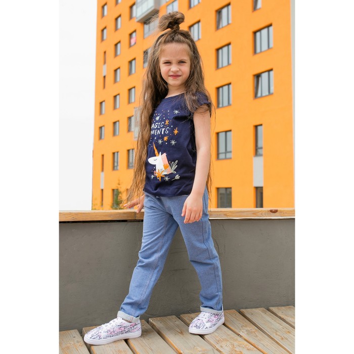 Футболка для девочки MINAKU "Магия", рост 146-152 см, цвет тёмно-синий
