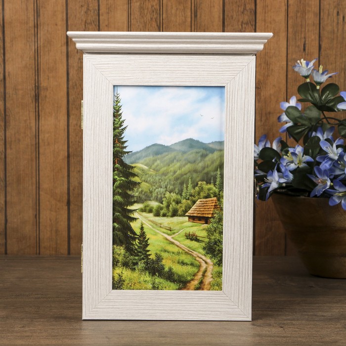 Ключница "Домик в лесу" молочный дуб 18х30х6 см