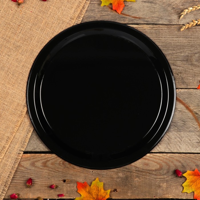 Поднос «Цветы», чёрный фон, D=32 см, ручная роспись