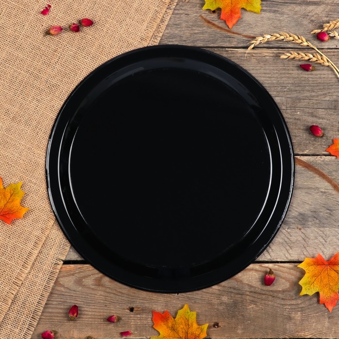 Поднос «Цветы», чёрный фон, D=32 см, ручная роспись