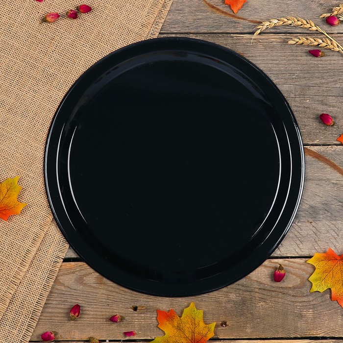 Поднос «Цветы», чёрный фон, D=32 см, ручная роспись