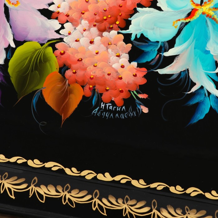 Поднос «Цветы», чёрный фон, 45х32 см, ручная роспись