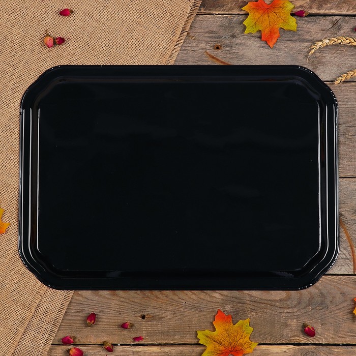 Поднос «Цветы», чёрный фон, 45х32 см, ручная роспись