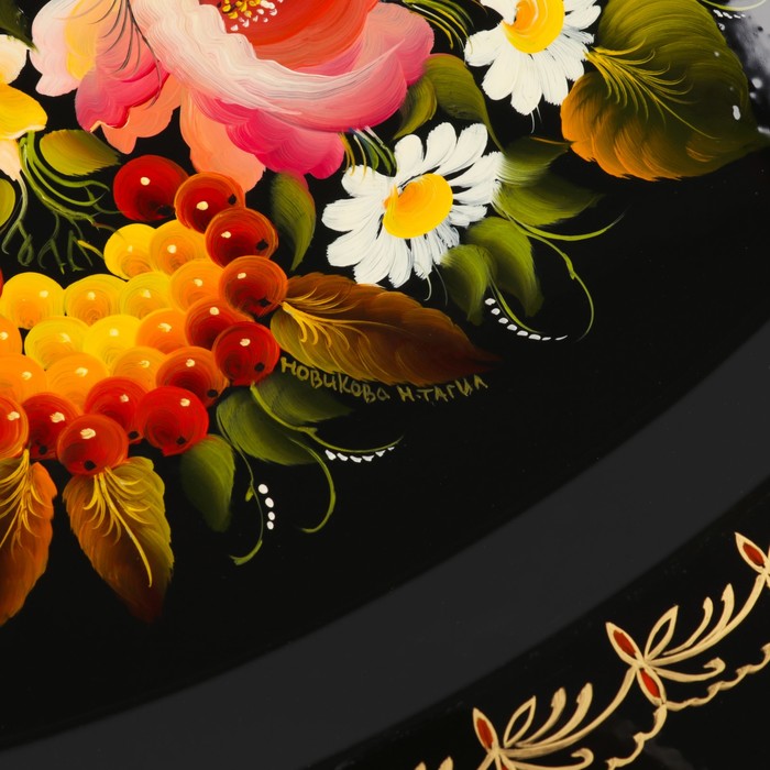 Поднос «Цветы», чёрный фон, 46х35 см, ручная роспись