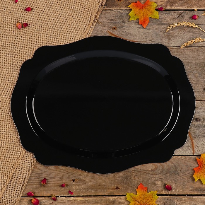 Поднос «Цветы», чёрный фон, 46х35 см, ручная роспись