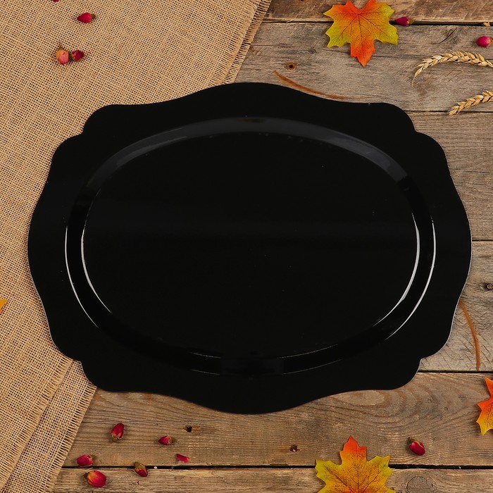 Поднос «Цветы», чёрный фон, 46х35 см, ручная роспись