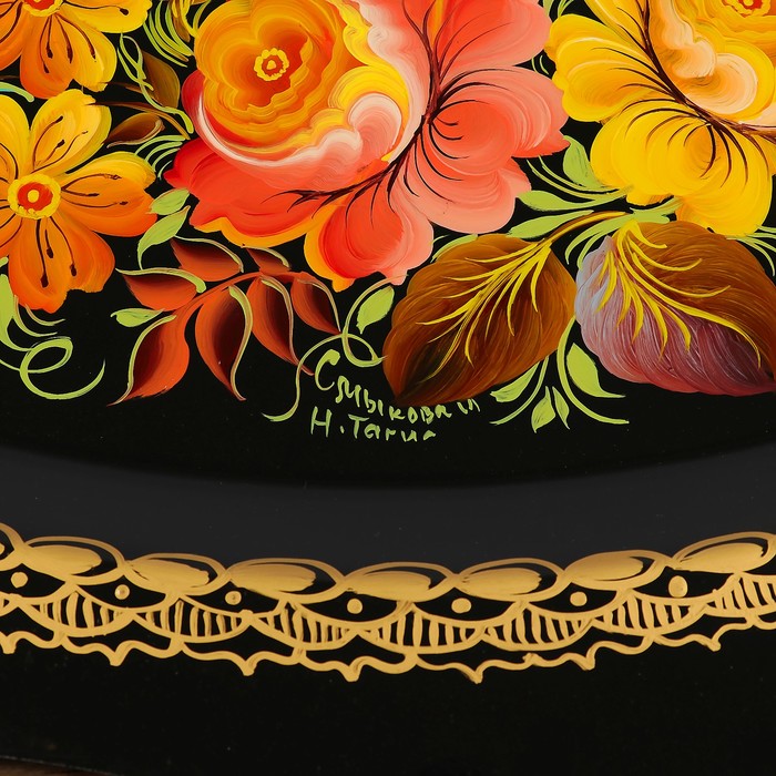 Поднос «Цветы», чёрный фон, 46х35 см, ручная роспись