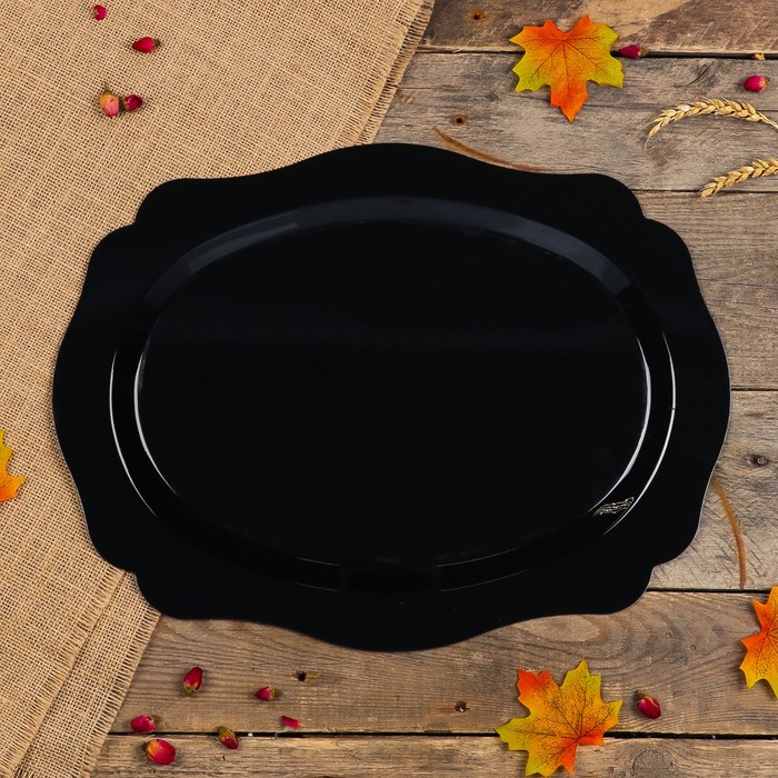 Поднос «Цветы», чёрный фон, 46х35 см, ручная роспись