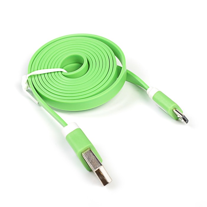Провод для зарядки и передачи данных GAL 2622GN, USB - micro USB, 1м, плоский, зеленый