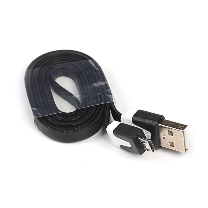 Провод для зарядки и передачи данных GAL 2622BK, USB - micro USB, 1м, плоский, черный