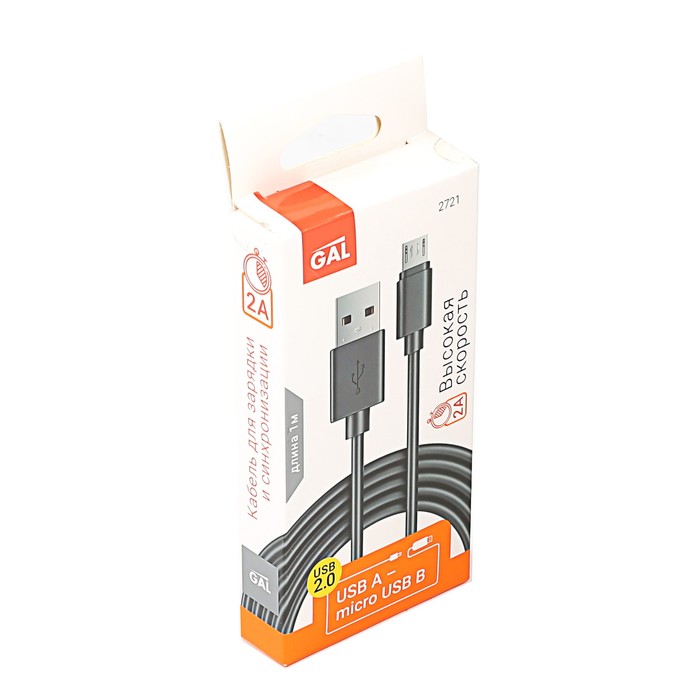 Провод для зарядки и передачи данных GAL 2721, USB - micro USB, 1 метр, черный