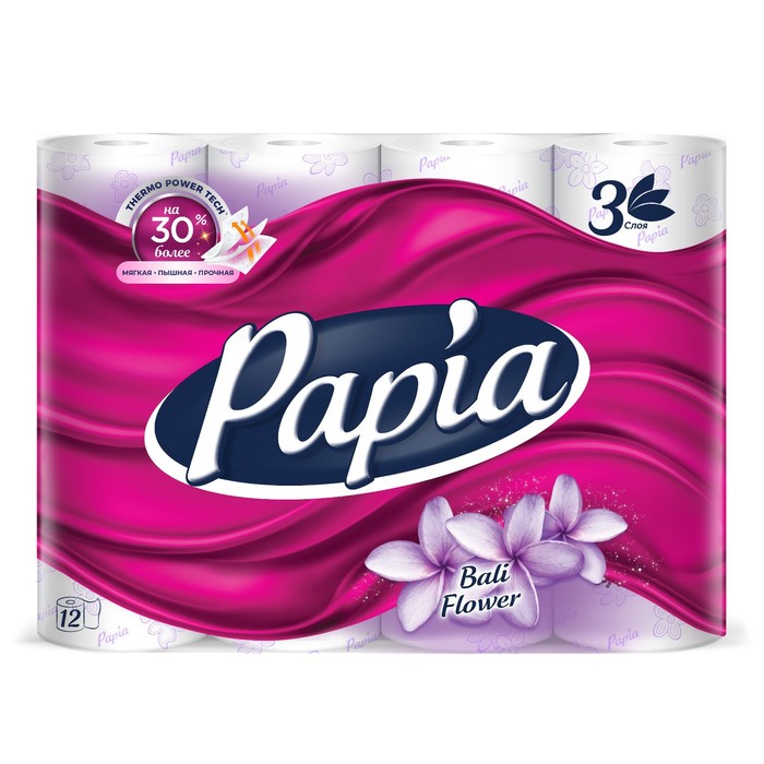 Туалетная бумага Papia Bali Flower 3 слоя 12 рулонов 299₽