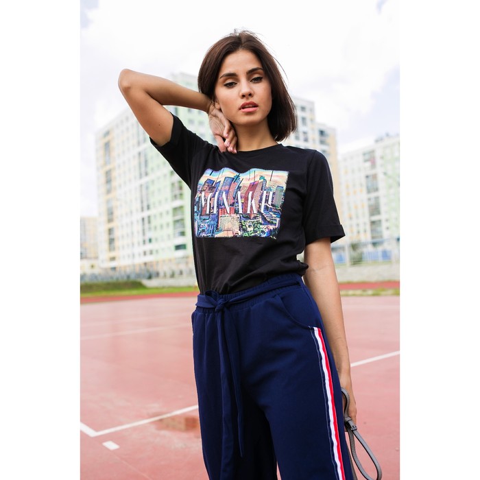 Футболка женская MINAKU, "Город", размер 50, цвет чёрный