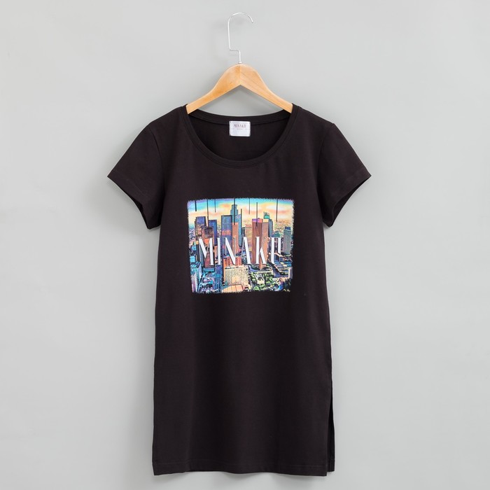 Футболка женская удлиненная MINAKU, "Город", размер 52, цвет чёрный