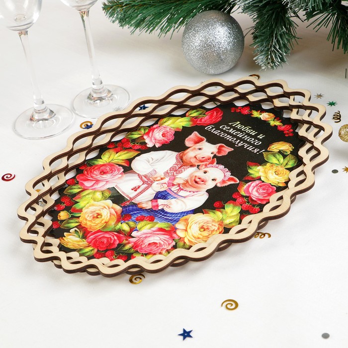 Поднос «Свинки в пионах», 33,5×24,8 см