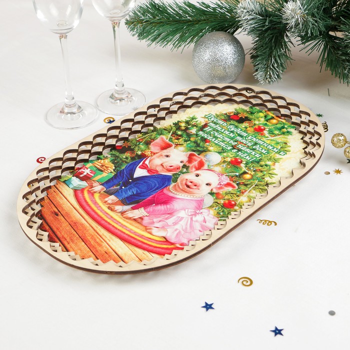Поднос «Хрюши под ёлкой», 37×22 см