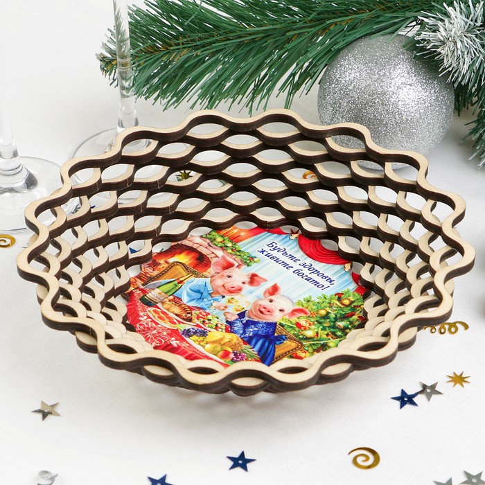 Сухарница «Хрюши за столом», 19,5×19,5×4 см