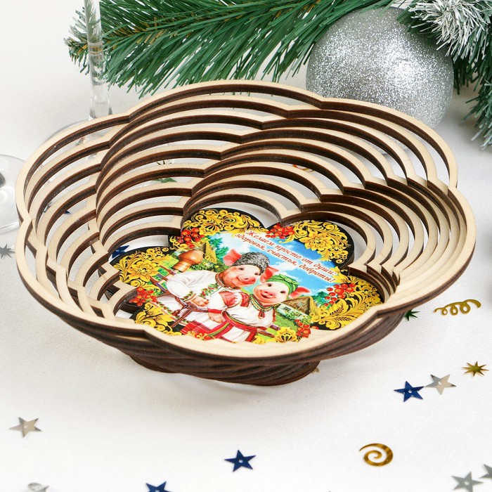 Сухарница «Свинки», хохлома, 19,5×19,5×4 см