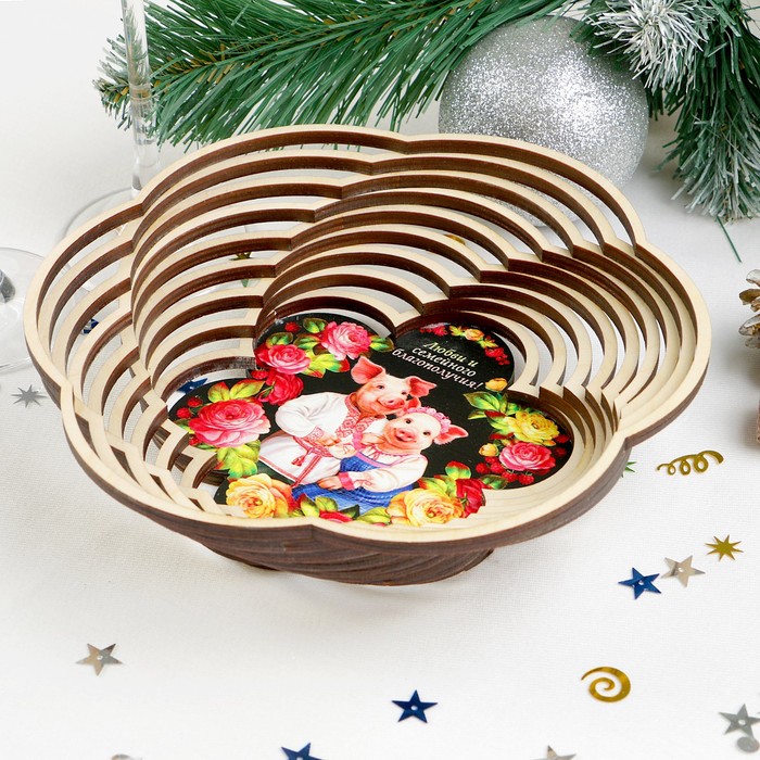 Сухарница «Свинки в пионах», 19,5×19,5×4 см