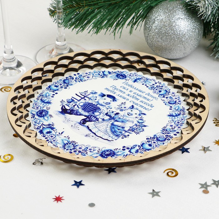 Поднос «Свинки», гжель, D = 20,8 см