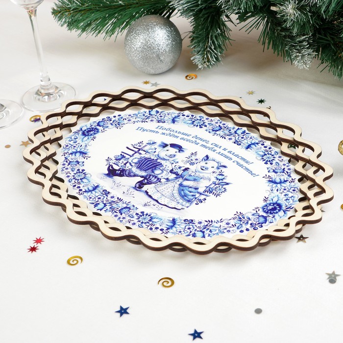 Поднос «Свинки», гжель, 33,5×24,8 см